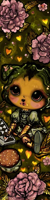 Free kawaii cats bookmark featuring a bronze floral kawaii cat